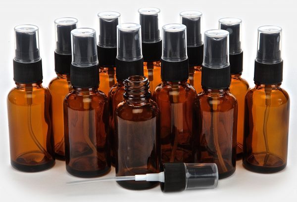 Amber Glass Bottle with Fine Mist Sprayer 2 oz (60 ml) - Comes in Box of 2