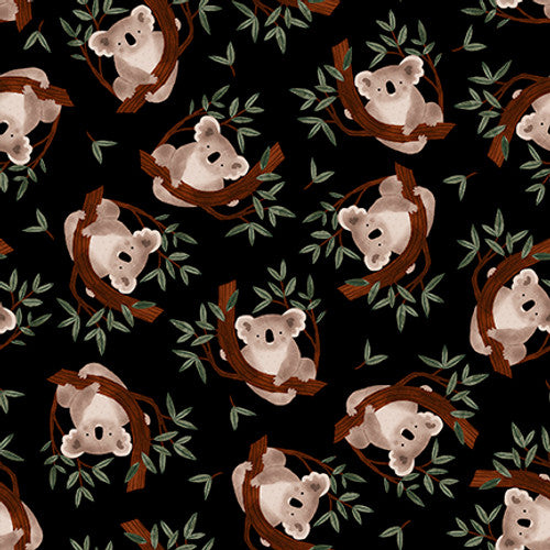 Blank Quilting  - Aussie Friends - Mini Koala Bears on Black