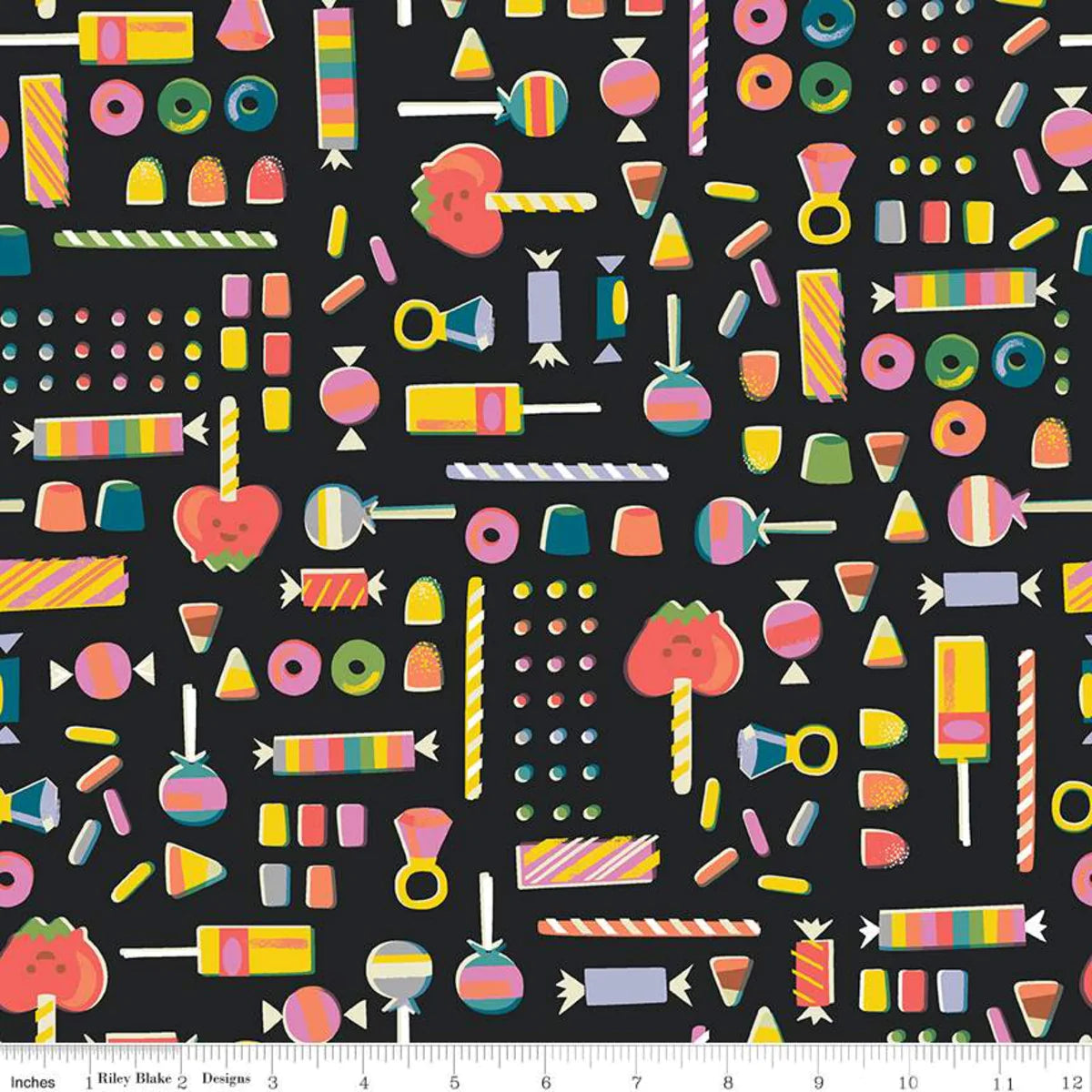 Riley Blake - Tiny Treaters - Retro Candy - Charcoal - priced per half metre