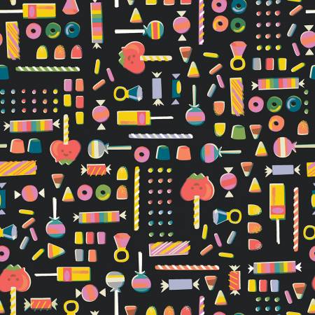 Riley Blake - Tiny Treaters - Retro Candy - Charcoal - priced per half metre