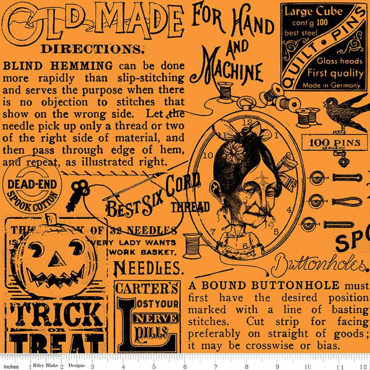 Riley Blake - Old Made - Text - Orange - by J. Wecker Frisch