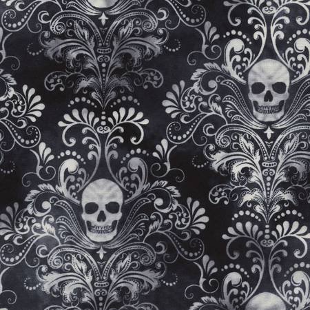 Timeless Treasures - Wicked Eve - Black Skull Damask