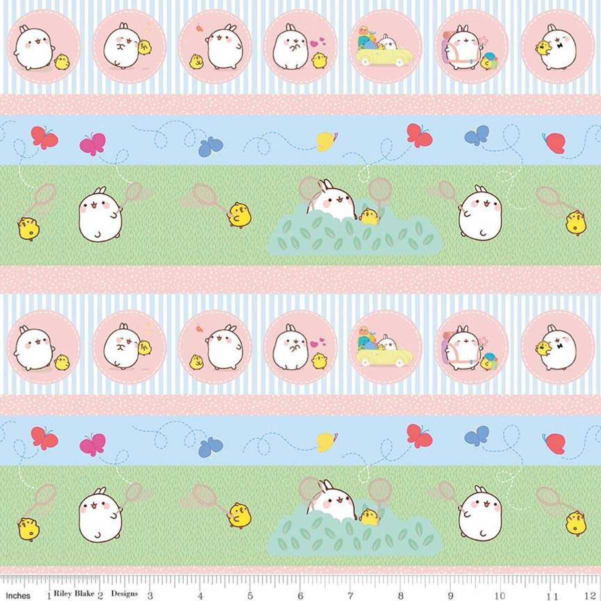 Last cut approx 16.9" x width of fabric - Molang and Piu Piu Stripe Pink - Riley Blake
