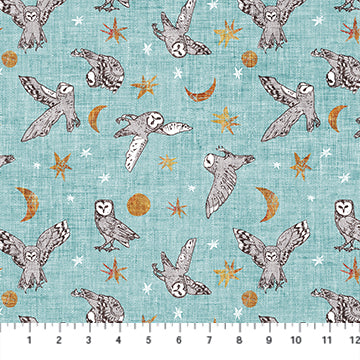 FIGO Fabrics - Forest Fable - Owls - Turquoise