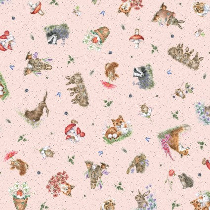 Bramble Patch - Tossed Animals - Pink - By Hannah Dale for Maywood Studio part of the Bramble Patch Collection