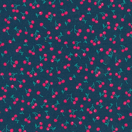 Last cut from bolt - 18.5" x width of fabric - Robert Kaufman Fabrics - Petite Classics  - Mini Cherries on Navy by Sevenberry