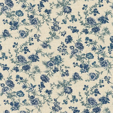 Cotton Flax Prints - Floral - Blue - by Sevenberry for Robert Kaufman