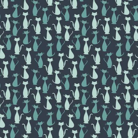 Riley Blake - Spooky Hollow - Cats Teal - Sparkle