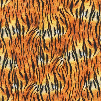 Orange tiger wild animal stripes Robert Kaufman black fabric