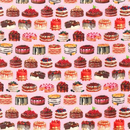 Last cut from bolt approx 17" x width of fabric  - Robert Kaufman - Sweet Tooth - Strawberry Cakes on Pink