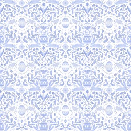 Dear Stella  -  Hop to It Collection by Clara Jean - Easter Folk Art Digitally Printed - White