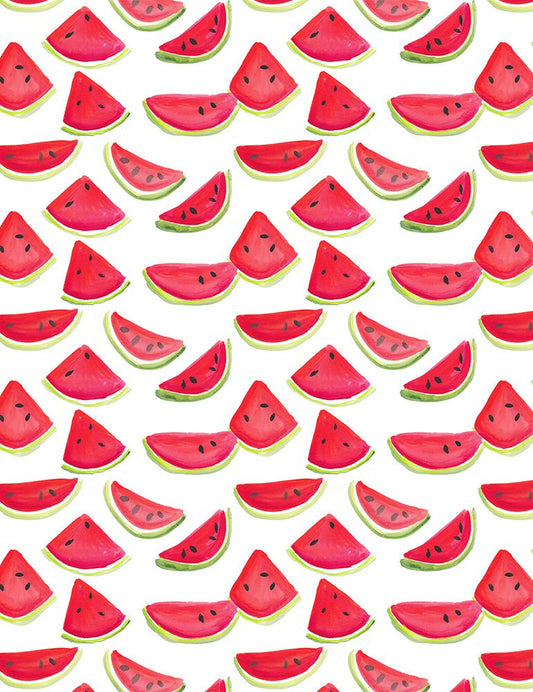 Last cut from bolt - approx 13”x width of fabric - Dear Stella  -  American Summer Collection - Watermelons - White