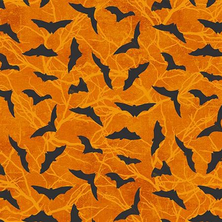 Northcott Fabrics - Black Cat Capers - Bats on Orange