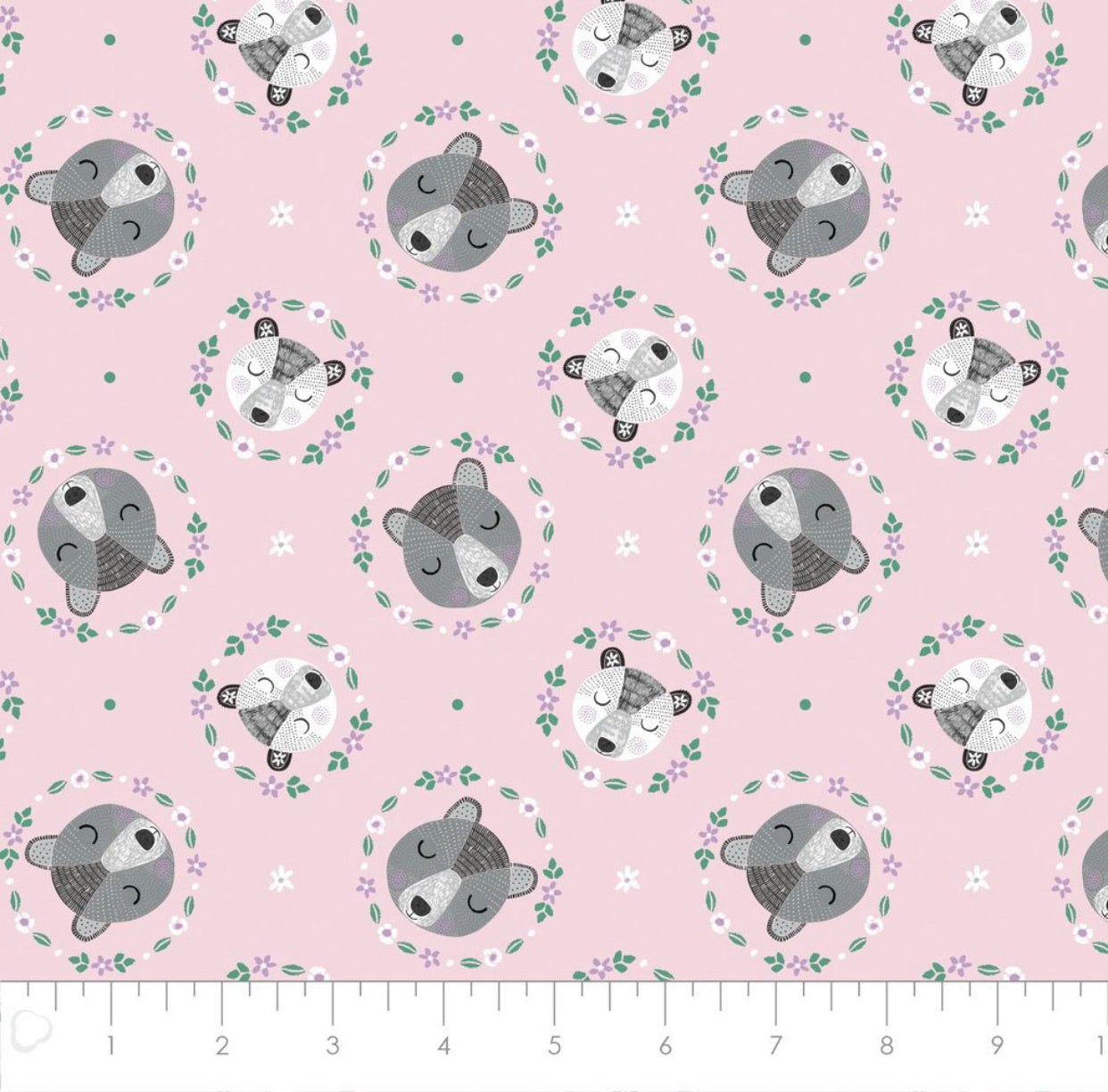 Last Cut of fabric approx. 37.75" x Width of fabric - Bear Hugs - Bear Wreaths- Pink