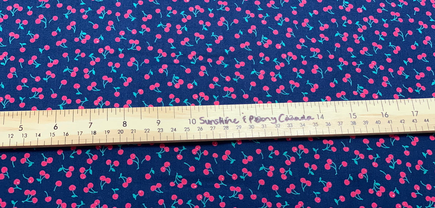 Last cut from bolt - 18.5" x width of fabric - Robert Kaufman Fabrics - Petite Classics  - Mini Cherries on Navy by Sevenberry