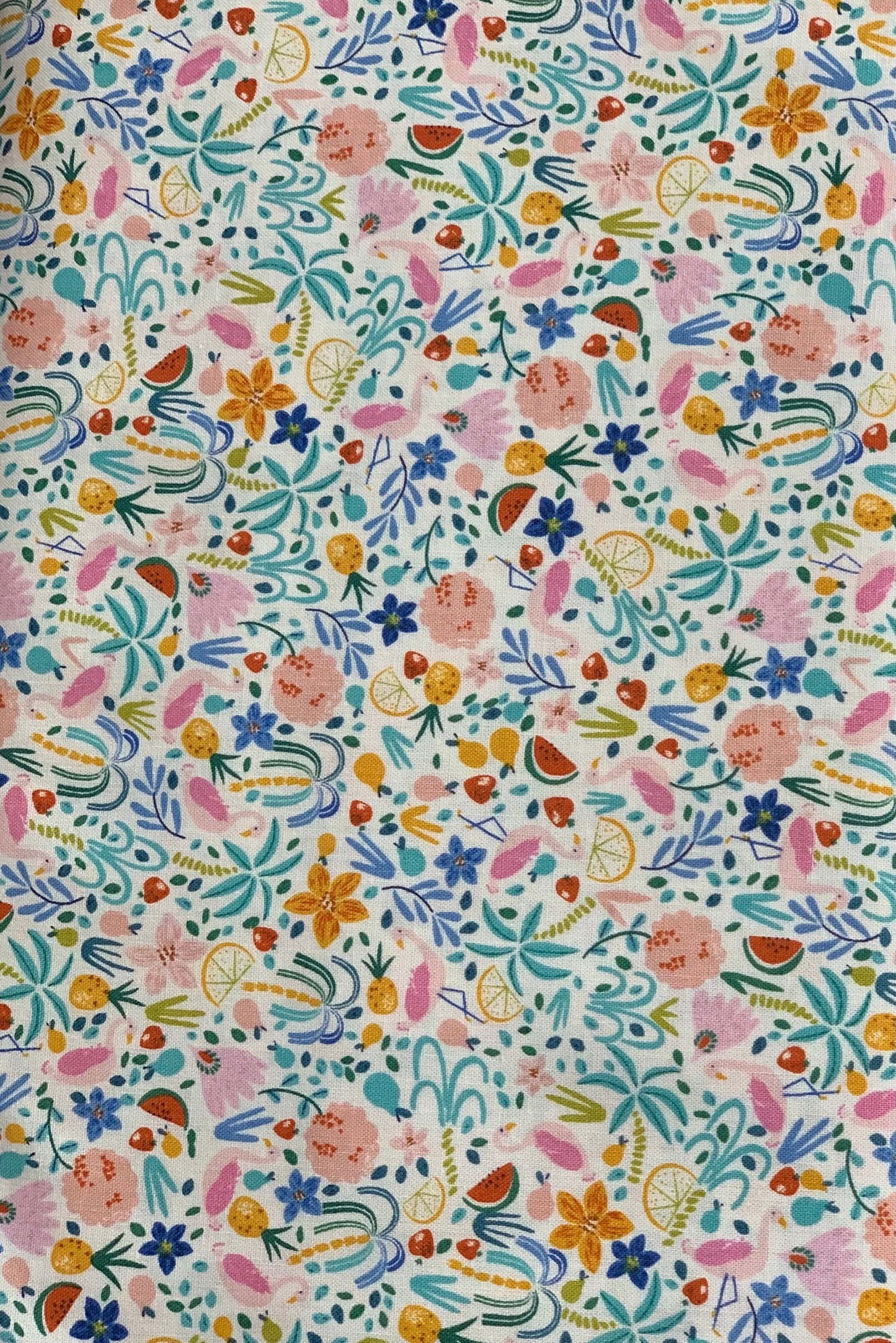 Last cut from bolt - approx. 9.25" x Width of fabric - Dear Stella - Flockstar - Floral and tiny Flamingos