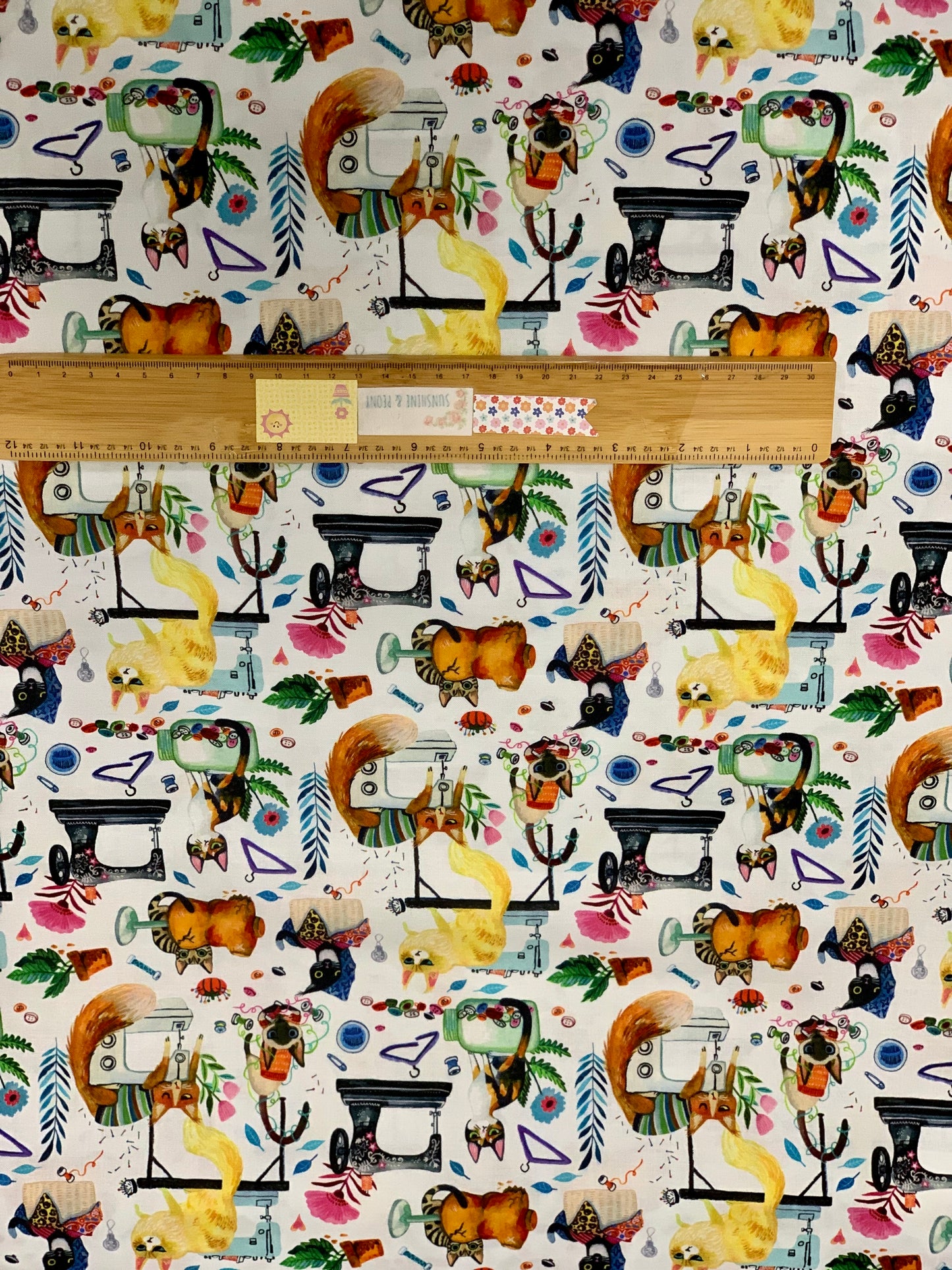 Last cut from bolt - Approx 13 " x Width of fabric - Dear Stella - Sew Mischievous - White