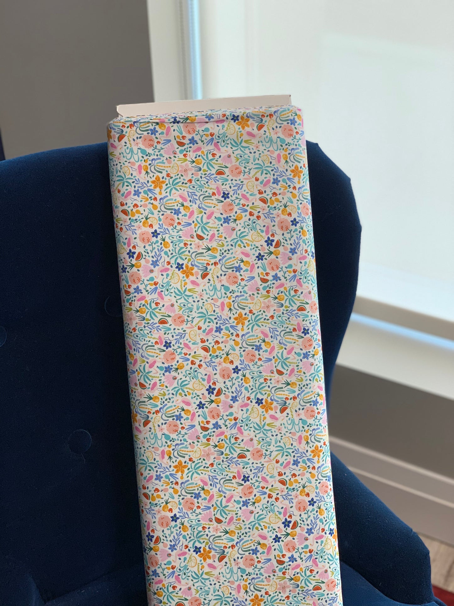 Last cut from bolt - approx. 9.25" x Width of fabric - Dear Stella - Flockstar - Floral and tiny Flamingos