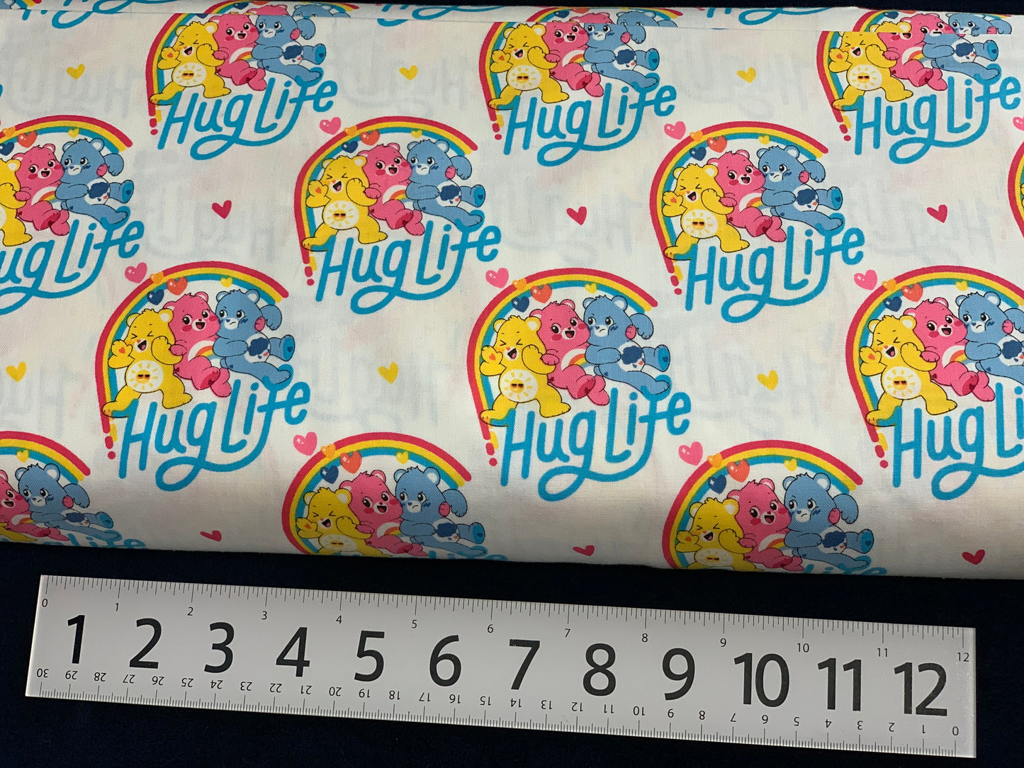 Last Cut approx 35.5" x Width of fabric - Care Bears Rainbow - Hug Life
