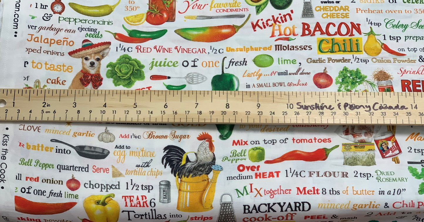 Last approx. 17" x width of fabric - Kiss the Cook - Recipe Details and Images - Flame - by Mary Lake - Thompson for Robert Kaufman