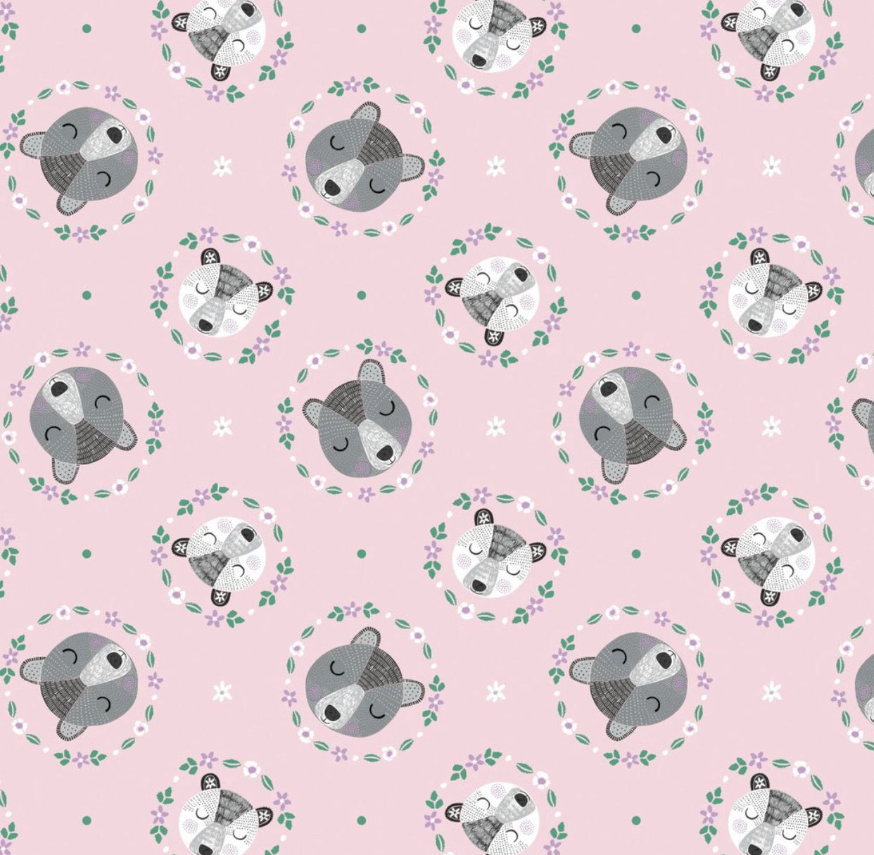 Last Cut of fabric approx. 37.75" x Width of fabric - Bear Hugs - Bear Wreaths- Pink