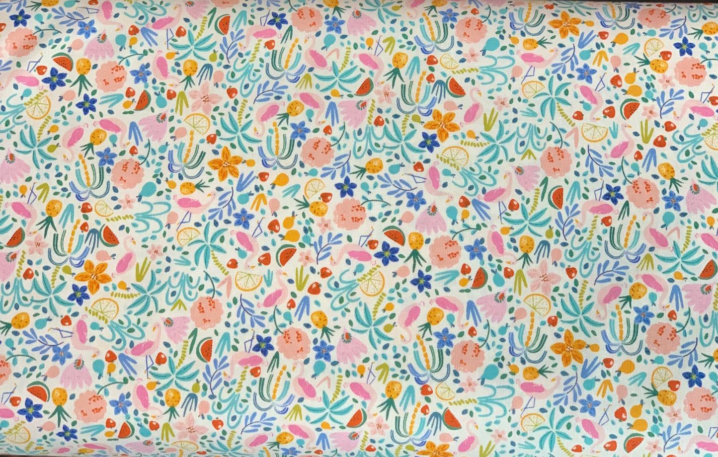 Last cut from bolt - approx. 9.25" x Width of fabric - Dear Stella - Flockstar - Floral and tiny Flamingos