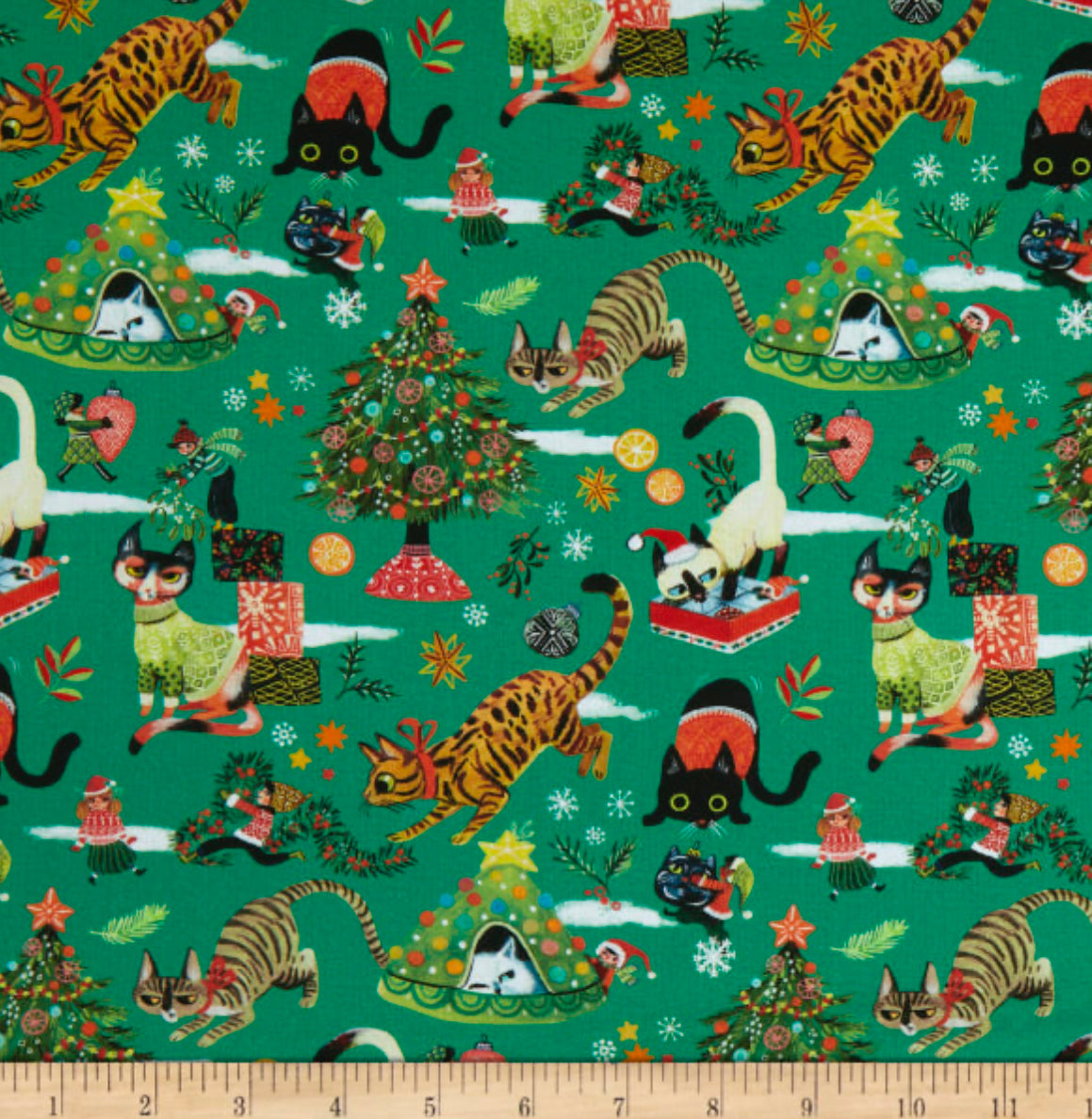 Last cut from Bolt - 30" x width of fabric - Dear Stella - Not Ameowsed - Pixie Play - Pine