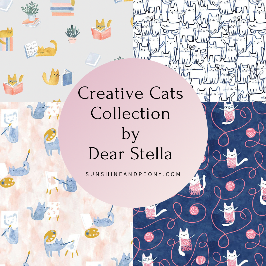 Last cut of fabric - Approx. 12.5" x width of fabric - Dear Stella - Creative Cats - Knitting Cats - Multi