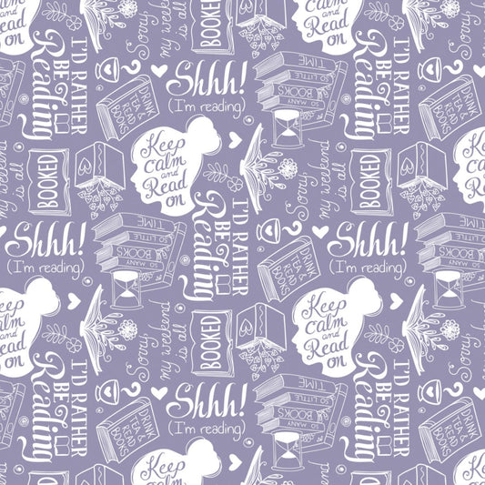Last cut from bolt - 31.25” x width of fabric-  Camelot Fabrics - Part of the Literary Collection - Rather be Reading - Light Purple