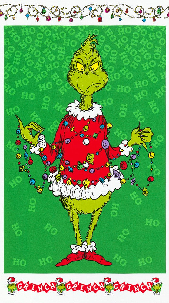 Back in stock - Panel - Robert Kaufman - Dr. Seuss - Grinch Holiday Panel - Giant Grinch
