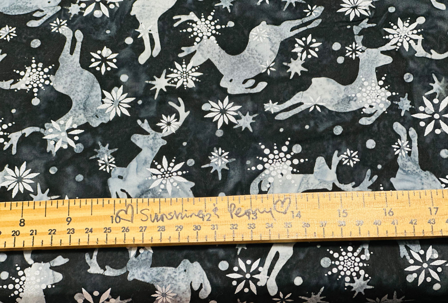 Robert Kaufman Lunn Studio for Artisan Batiks – Noel 4  - Festive Reindeer Charcoal - Silver Metallic