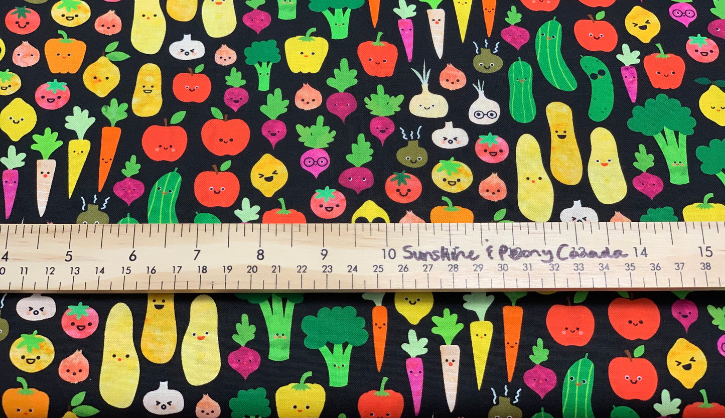 Last 14" x Width of fabric - Chili Smiles - Farm to Table - Black - by Ann Kelle Designs for Robert Kaufman