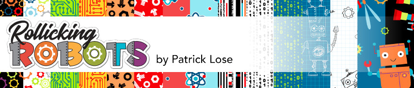 Northcott Fabrics -  Rollicking Robots - Colorful Gears - White
