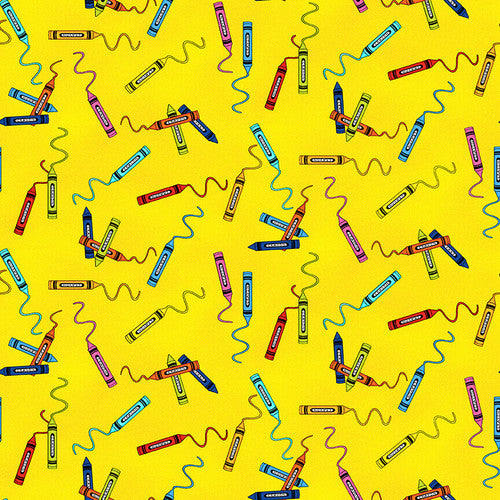 Studio E - It’s Elementary - Tossed Crayons - Yellow - Per half Metre