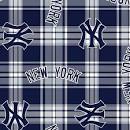 Last approx 35 “ x width of fabric - Fleece - New York Yankees - Blue and White Plaid