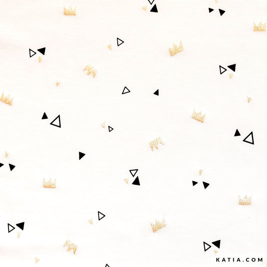 Knit - Katia Fabrics - Gold Crowns and Triangles Jersey - cream - Metallic - Priced by the Half Metre