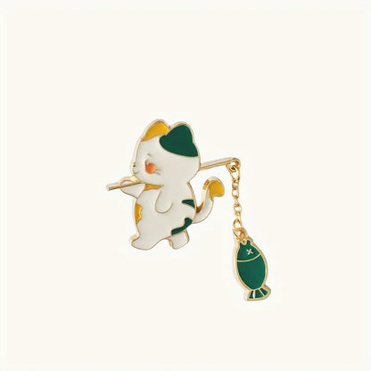 Enamel Pin  - Cute Kitty with dangling fish