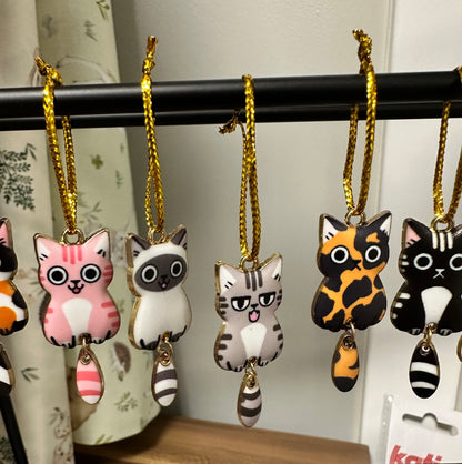 Enamel Cat Charms with Dangling Tails