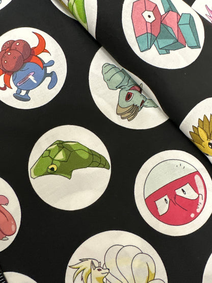 Pokémon in Circles - Black - Robert Kaufman Fabrics - Priced by the half metre