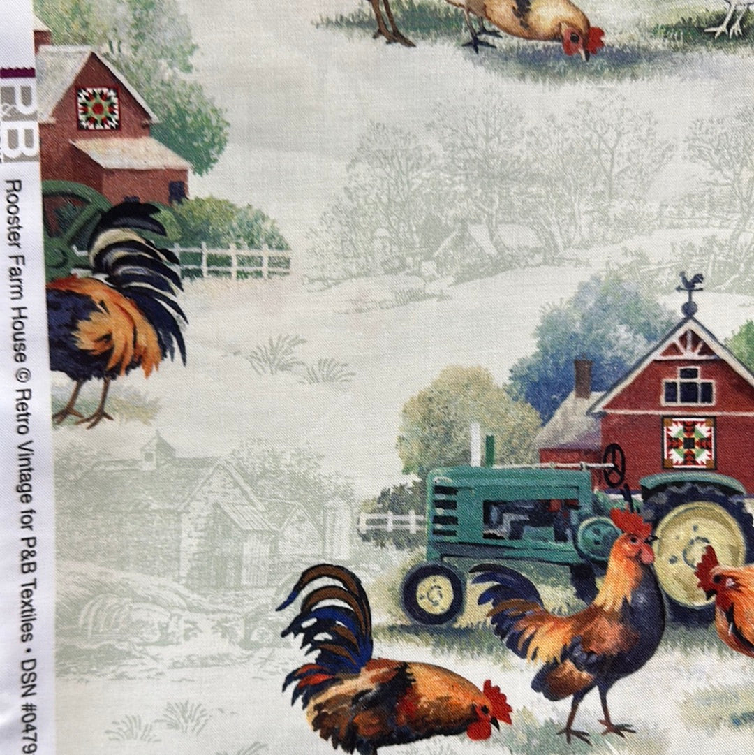 P & B Textiles - Allover Roosters - Multi - Rooster Farm House by Retro Vintage Collection