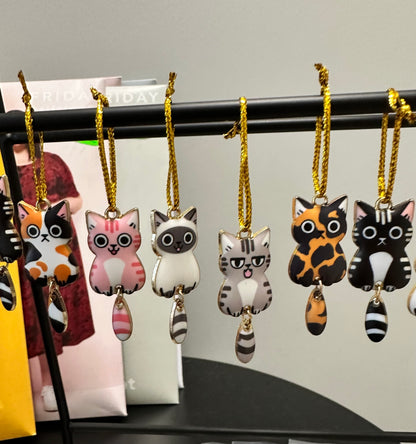 Enamel Cat Charms with Dangling Tails