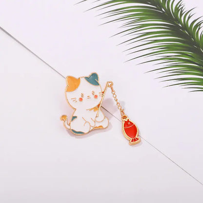 Enamel Pin  - Cute Kitty with dangling fish