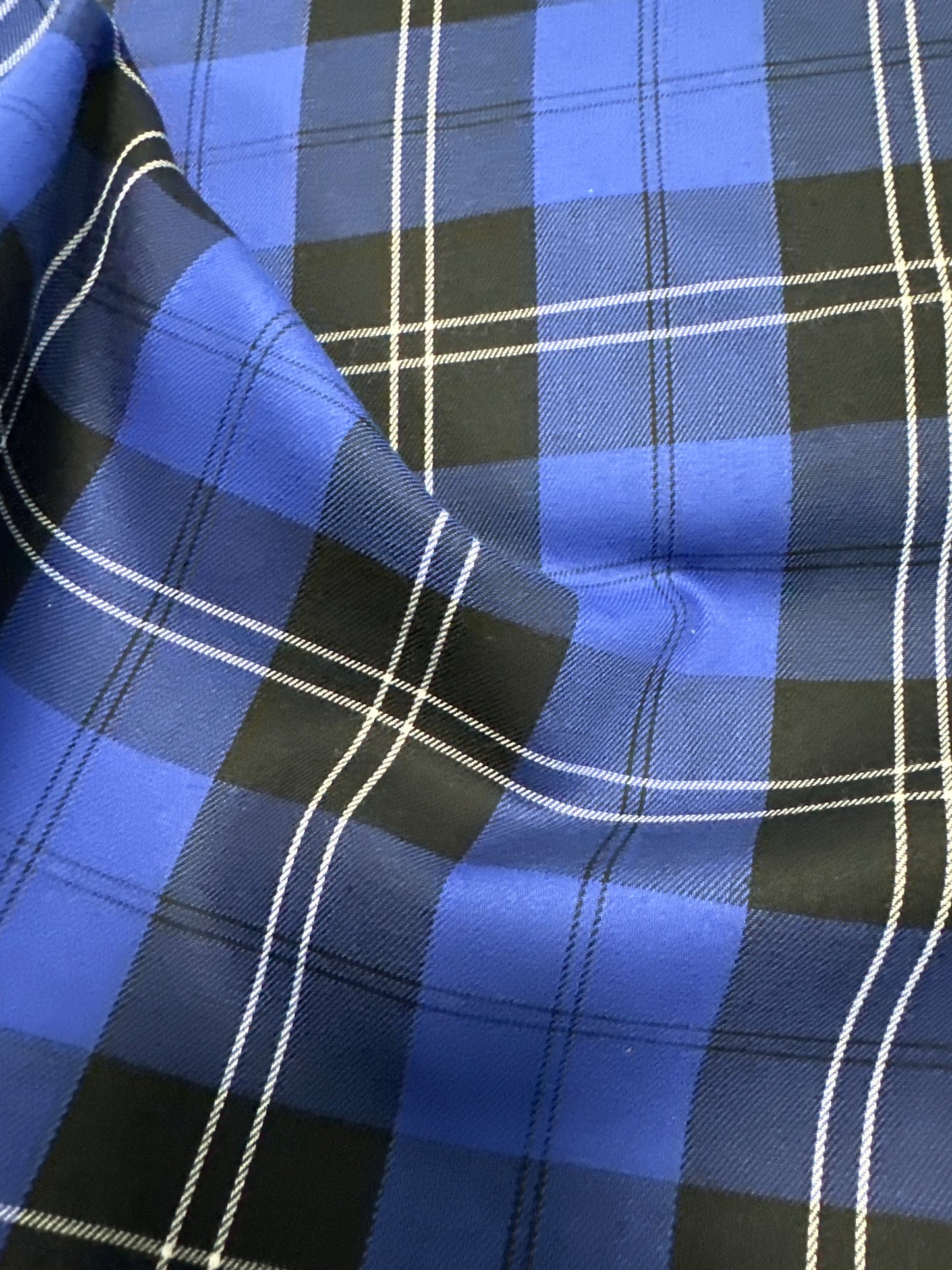 House of Wales Plaid Collection by Robert Kaufman - Cobalt (Blue and Black) - Priced by the half metre