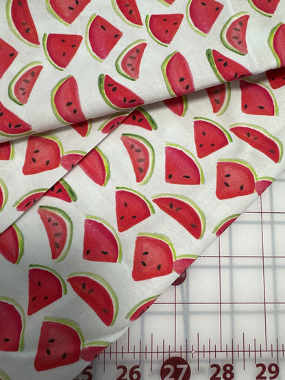Last cut from bolt - approx 13”x width of fabric - Dear Stella  -  American Summer Collection - Watermelons - White