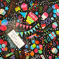 Last 18.75” x width of fabric - Timeless Treasures -  Party Animal Collection - Happy Birthday Wishes - Black