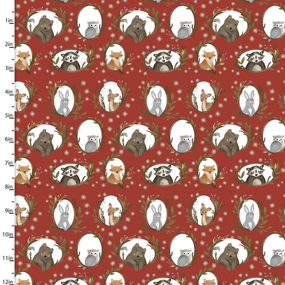 3 Wishes Fabric - Cozy Forest - Framed Friends - Brick