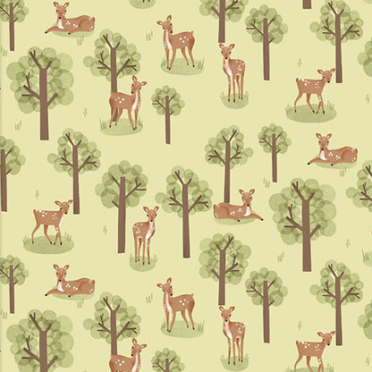 3 Wishes Fabric - Cozy Forest - Peeking Deer -  Green