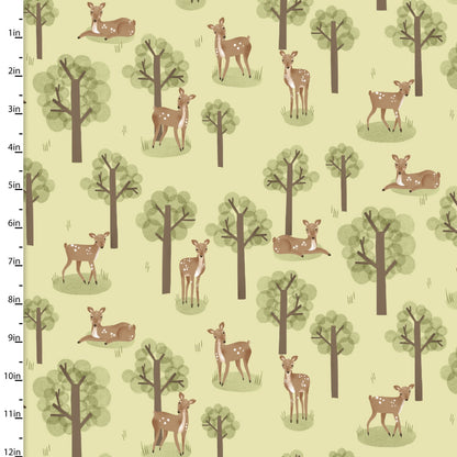 3 Wishes Fabric - Cozy Forest - Peeking Deer -  Green