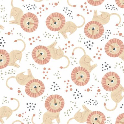 3 Wishes Fabric - Sweet Savanna - Lion Pride - White