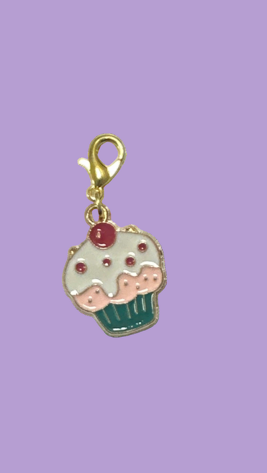Stitch Marker / Zipper pull - Charm - Cupcake with frosting and cherry on top